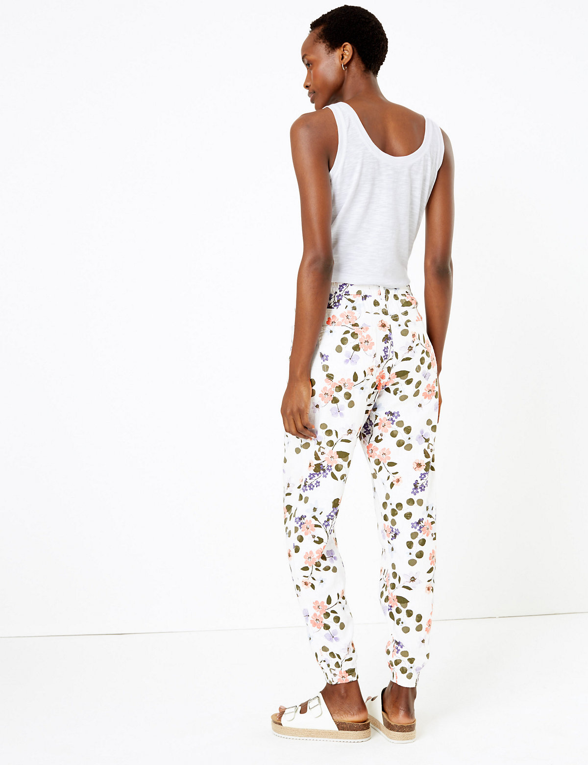 Linen Rich Floral Print Peg Trousers