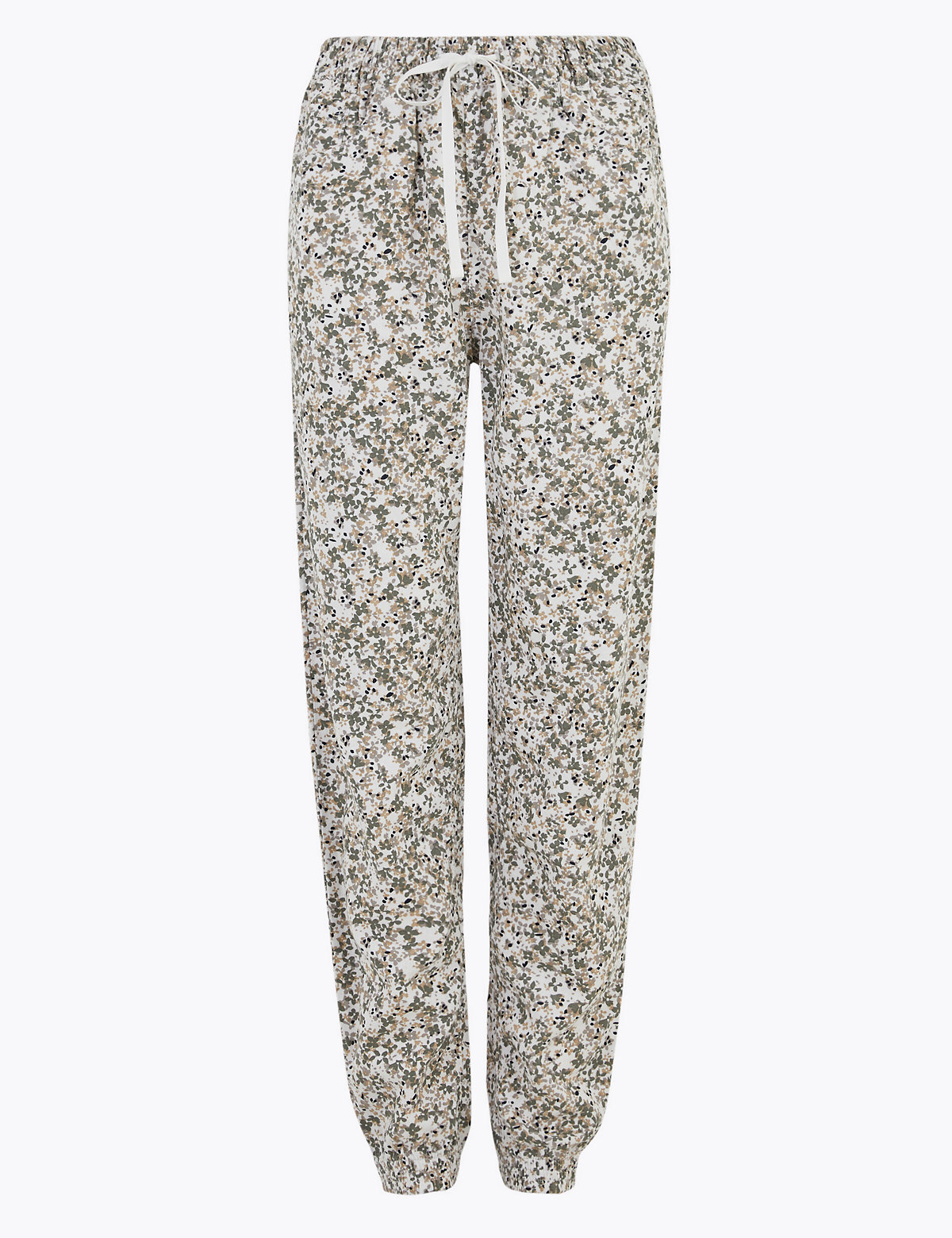 Linen Floral Drawstring Tapered Trousers