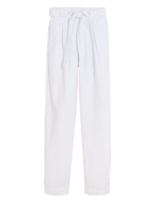 

Womens M&S Collection Pure Linen Belted Wide Leg Trousers - Soft White, Soft White