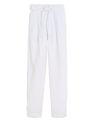 

Womens M&S Collection Pure Linen Belted Wide Leg Trousers - Soft White, Soft White