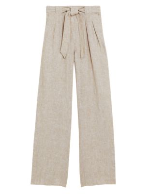 

Womens M&S Collection Pure Linen Belted Wide Leg Trousers - Natural, Natural
