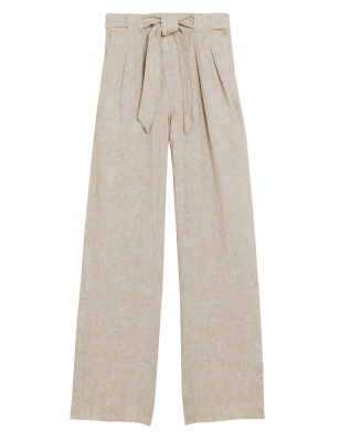 

M&S Collection Pantalón de pata ancha 100% lino con cinturónWomens - Natural, Natural