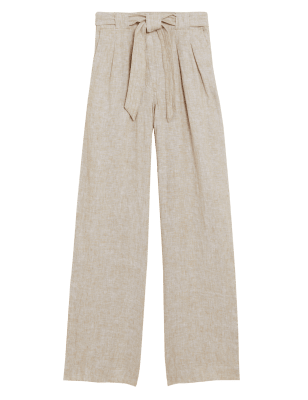 

Womens M&S Collection Pure Linen Belted Wide Leg Trousers - Natural, Natural