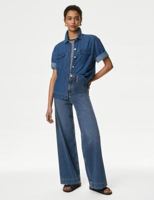

Womens M&S Collection Wide Leg Ankle Grazer Jeans - Medium Indigo, Medium Indigo