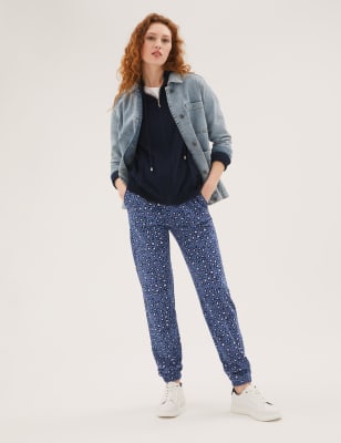 

M&S Collection Pantalón deportivo tapered 100% algodón con estampado animalWomens - Blue Mix, Blue Mix