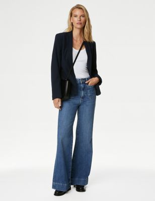 

Womens M&S Collection Patch Pocket Flare High Waisted Jeans - Medium Indigo, Medium Indigo