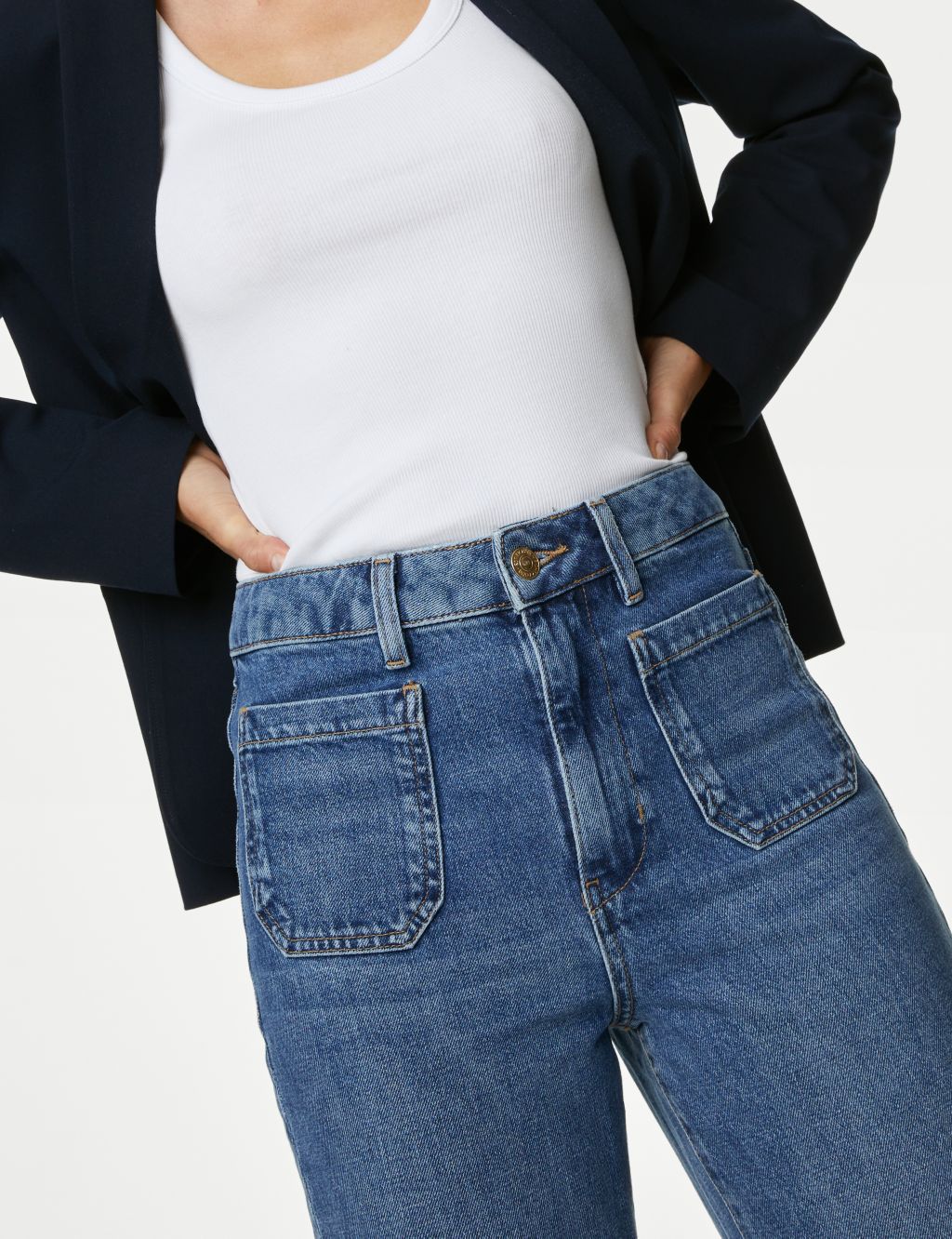 Patch Pocket Flare High Waisted Jeans image 2