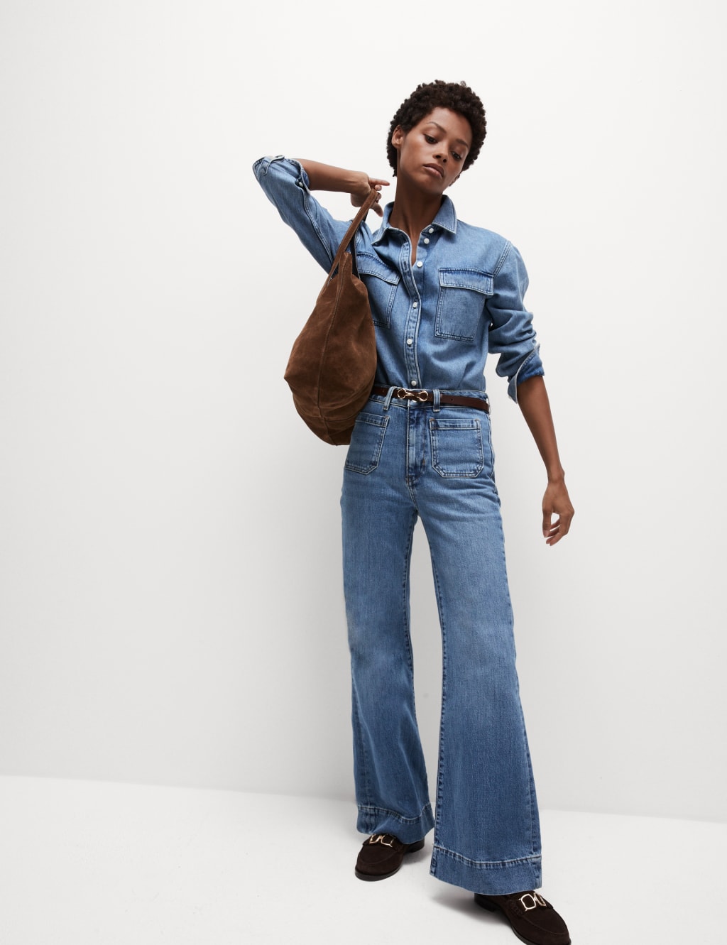 Patch Pocket Flare High Waisted Jeans image 5