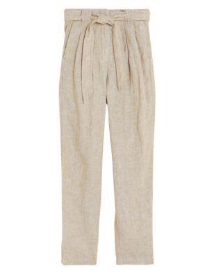 

Womens M&S Collection Pure Linen Belted Tapered Trousers - Natural, Natural