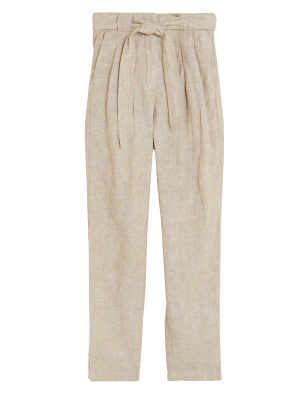 

Womens M&S Collection Pure Linen Belted Tapered Trousers - Natural, Natural