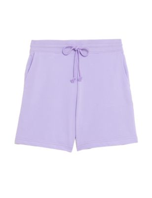 Womens M&S Collection Cotton Rich Jersey High Waisted Shorts - Light Lilac