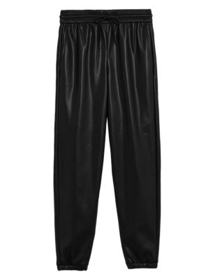 M&S Womens Leather Look Tapered Joggers