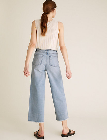 High Waisted Wide Leg Cropped Jeans