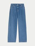 Jeans van linnenmix met hoge taille en wijde pijpen