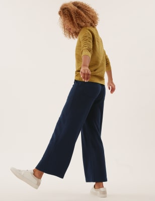 

Womens M&S Collection Bequeme, knöchellange Jersey-Jogginghose mit weitem Bein - Navy, Navy