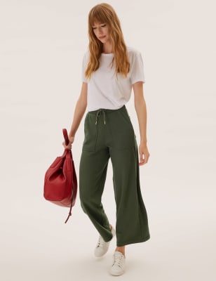 

Womens M&S Collection Bequeme, knöchellange Jersey-Jogginghose mit weitem Bein - Pine Green, Pine Green