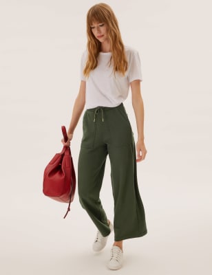 

Womens M&S Collection Cosy Jersey Wide Leg Ankle Grazer Joggers - Pine Green, Pine Green