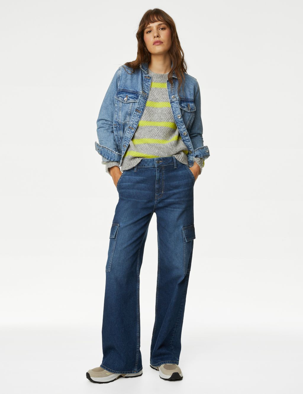 High Waisted Wide Leg Cargo Jeans image 4