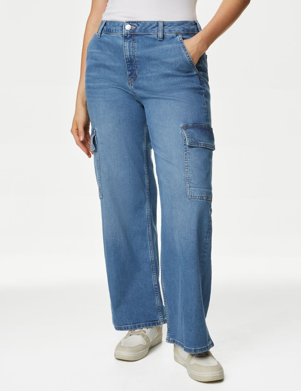High Waisted Wide Leg Cargo Jeans image 5