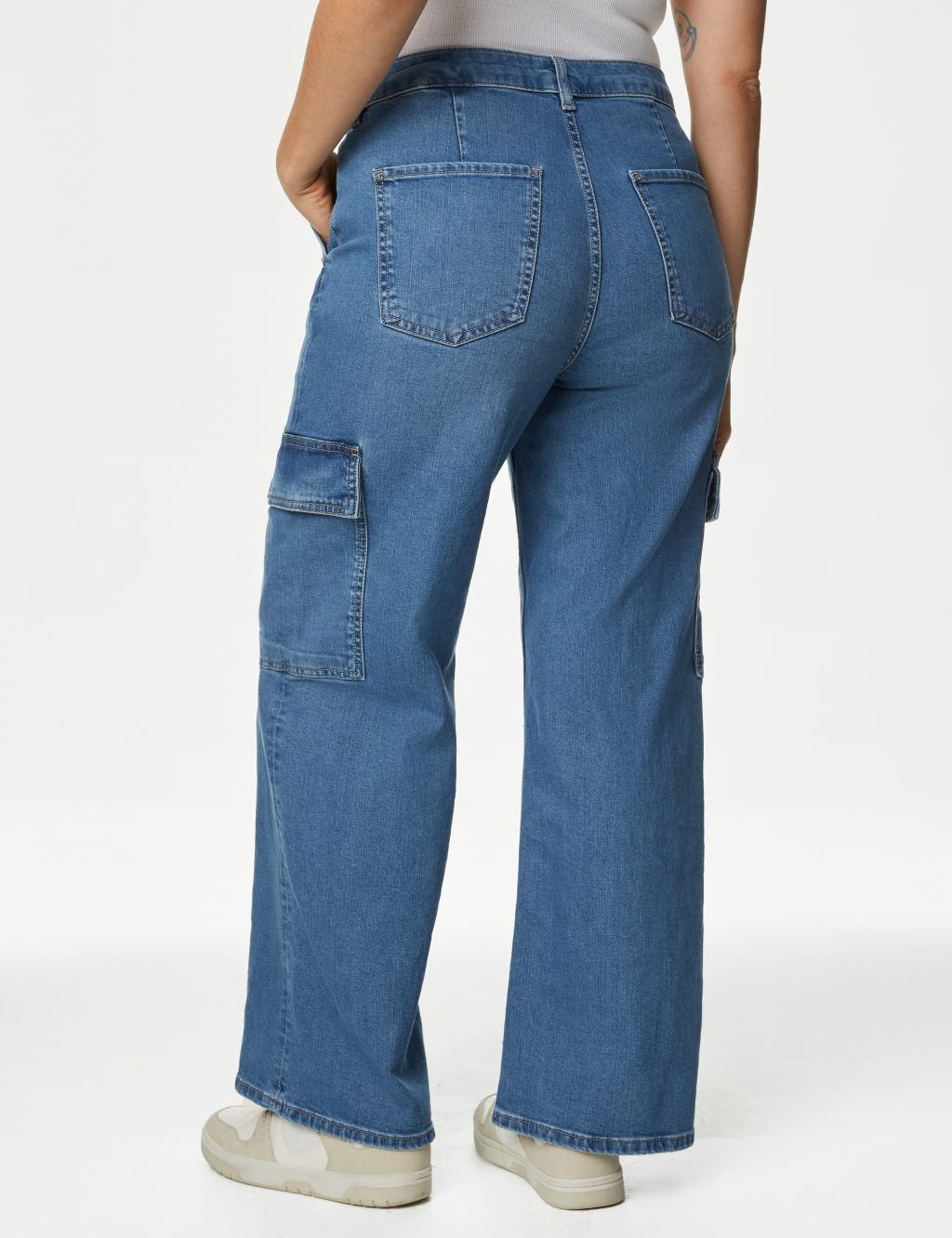 High Waisted Wide Leg Cargo Jeans image 6