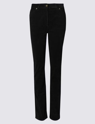 ladies black cord trousers straight leg