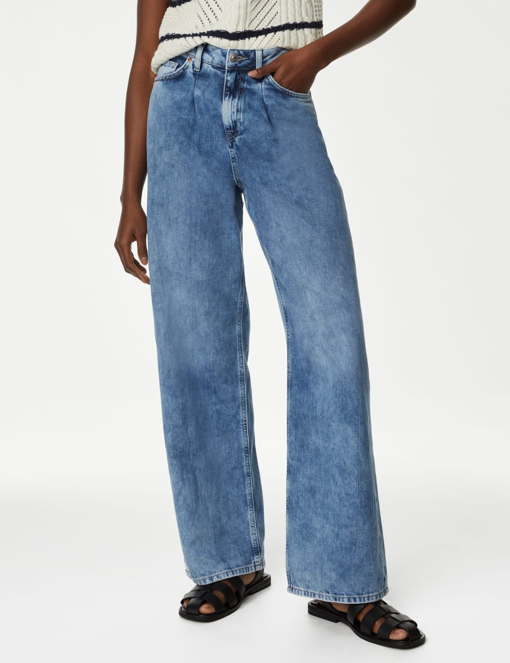 Linen Blend High Waisted Wide Leg Jeans image 2