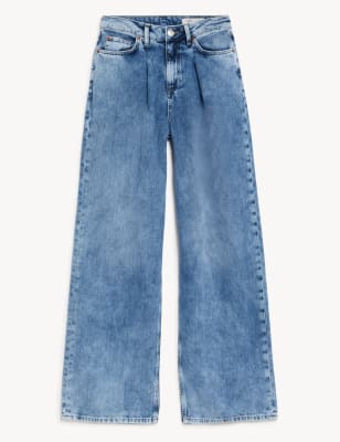 Linen Blend High Waisted Wide Leg Jeans