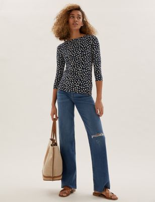 

Womens M&S Collection High Waisted Slim Fit Wide Leg Jeans - Medium Indigo, Medium Indigo