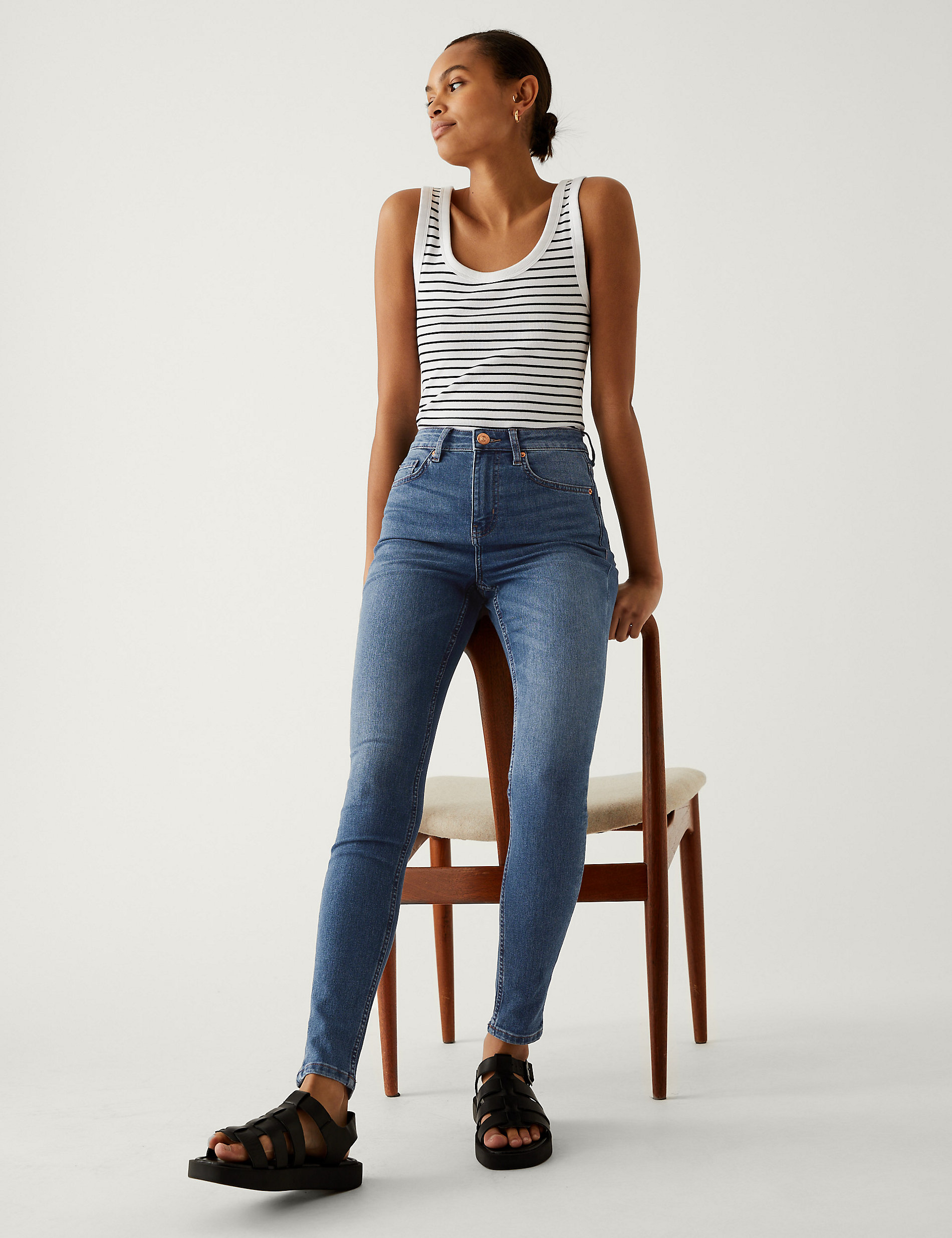 New Marks & Spencer Indigo Mix Mid Rise Super Skinny Stretch Jeans Size 22 Reg 