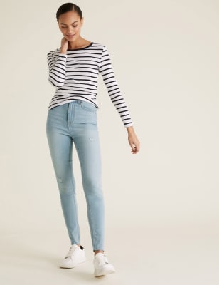 Ivy - Jean skinny taille haute, effet vieilli - Light Indigo