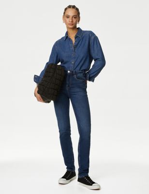M&S Womens Lily Slim Fit Jeans with Stretch - 6SHT - Med Blue Denim, Med Blue Denim,Light Indigo,Gre