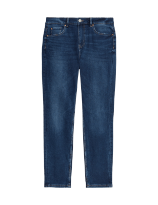 M&S Womens Lily Slim Fit Jeans with Stretch - 6SHT - Med Blue Denim, Med Blue Denim,Light Indigo,Gre