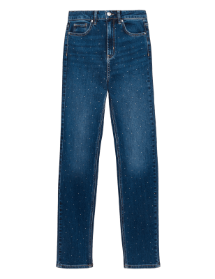 

Womens M&S Collection Sienna Embellished Straight Leg Jeans - Dark Indigo, Dark Indigo