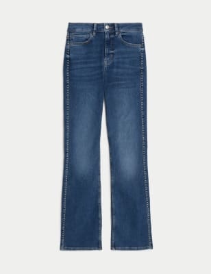 Eva High Waisted Stud Detail Bootcut Jeans