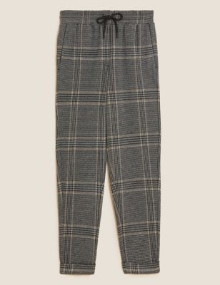 M&S Womens Checked Tapered Joggers