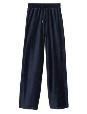 

Womens M&S Collection Velour Drawstring Wide Leg Joggers - Navy, Navy