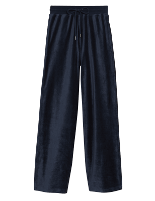 

Womens M&S Collection Jogginghose aus Velours mit weitem Bein und Kordelzug - Navy, Navy