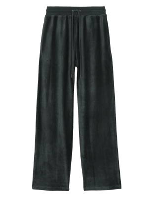 

Womens M&S Collection Velour Drawstring Wide Leg Joggers - Dark Green, Dark Green