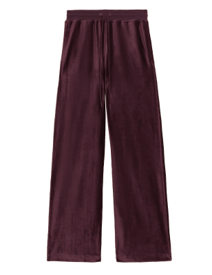 

Womens M&S Collection Jogginghose aus Velours mit weitem Bein und Kordelzug - Dark Grape, Dark Grape