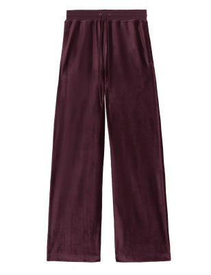 

Womens M&S Collection Velour Drawstring Wide Leg Joggers - Dark Grape, Dark Grape