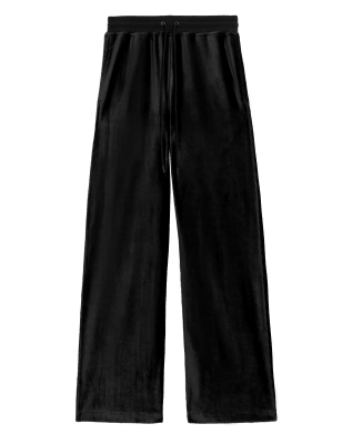 

Womens M&S Collection Velour Drawstring Wide Leg Joggers - Black, Black