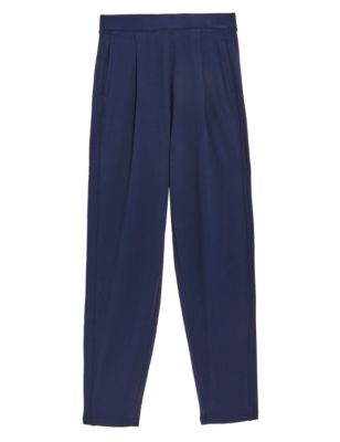 M&S Womens Jersey Pleat Front Tapered Trousers
