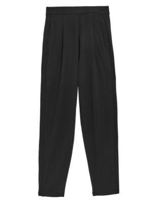 

Womens M&S Collection Jersey Pleat Front Tapered Trousers - Black, Black