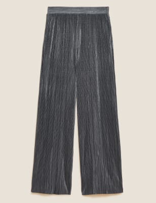 

Womens M&S Collection Plissierte, knöchellange Hose mit weitem Bein - Grey, Grey