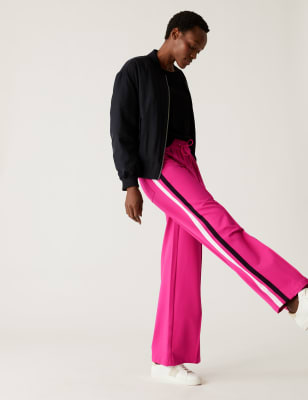 

Womens M&S Collection Side Stripe Wide Leg Trousers - Bright Pink, Bright Pink