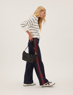 

Womens M&S Collection Side Stripe Wide Leg Trousers - Navy, Navy