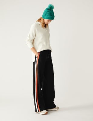 

Womens M&S Collection Side Stripe Wide Leg Trousers - Black Mix, Black Mix