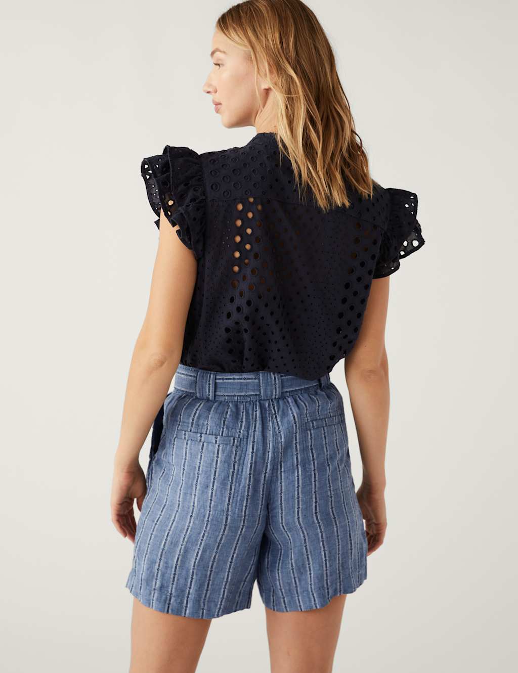 Pure Linen Striped High Waisted Shorts image 3