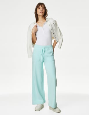 

Womens M&S Collection Cotton Rich Brushed Wide Leg Joggers - Pale Aqua, Pale Aqua