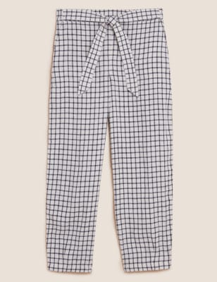 

Womens M&S Collection Pure Linen Checked Belted Balloon Trousers - Natural Mix, Natural Mix